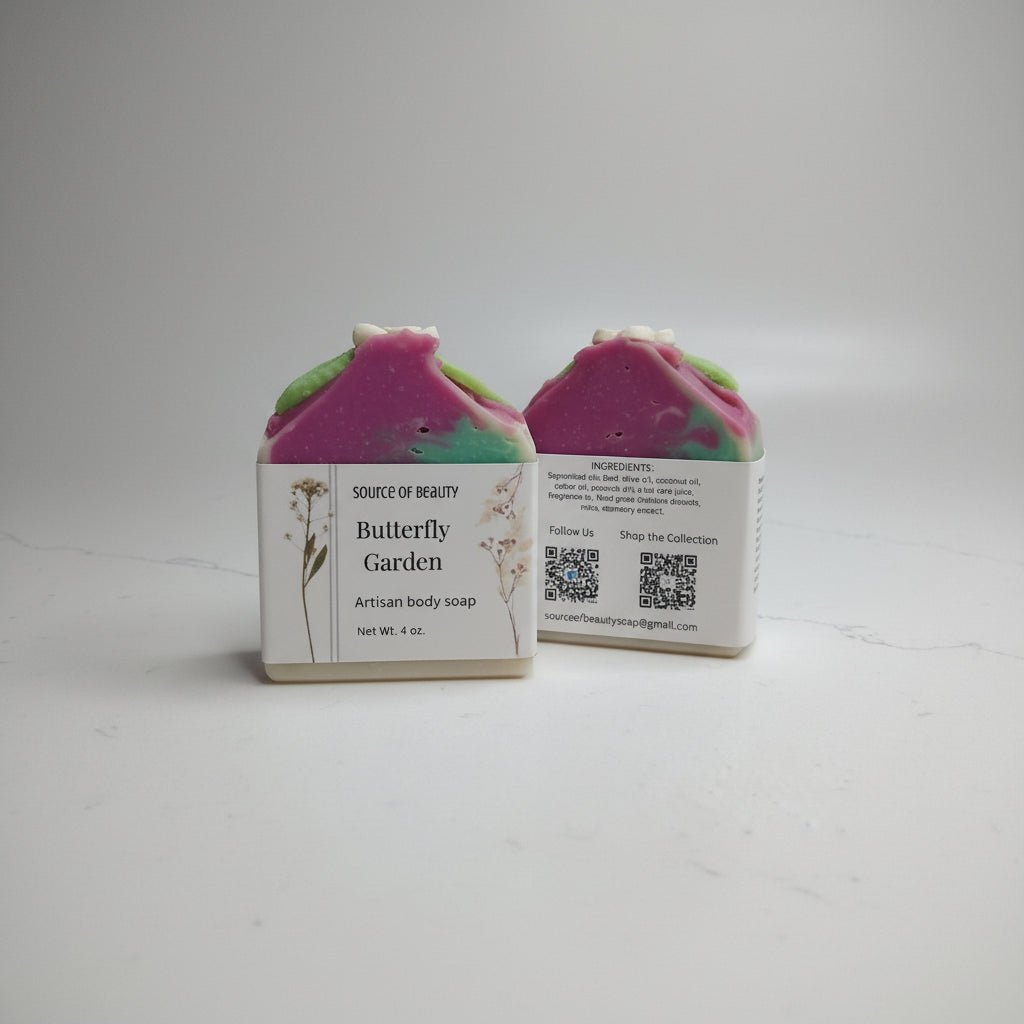 Butterfly Garden artisan body soap with aloe vera juice - Source of Beauty.