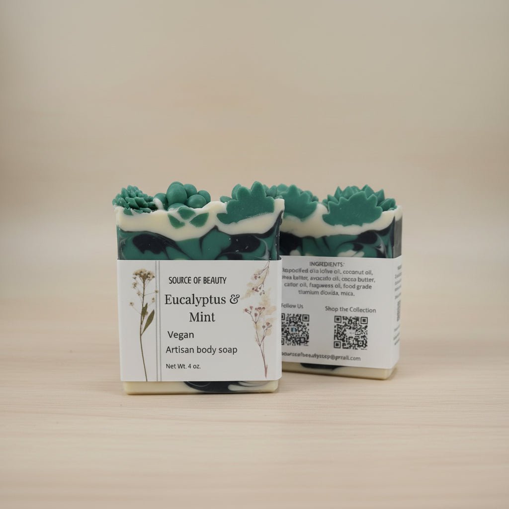 Eucalyptus and Mint artisan body soap (vegan) - Source of Beauty.