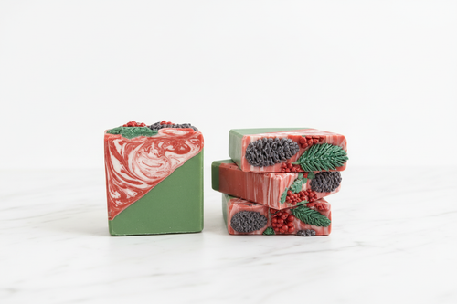 Balsam Pine artisan body soap on white marble surface