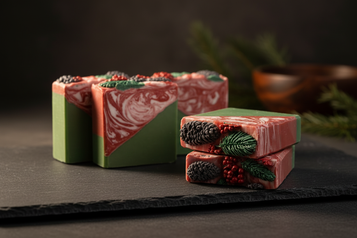 Balsam Pine artisan body soap on dark slate surface