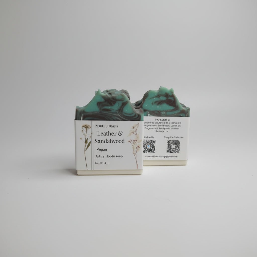 Leather & Sandalwood artisan body soap (vegan) - Source of Beauty.