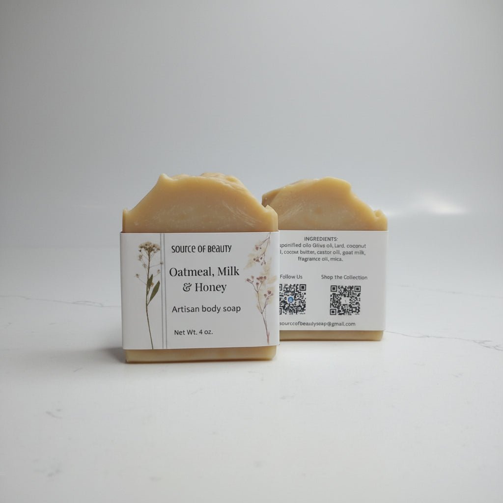 Oatmeal, Milk & Honey - Goat milk artisan body soap - Source of Beauty.