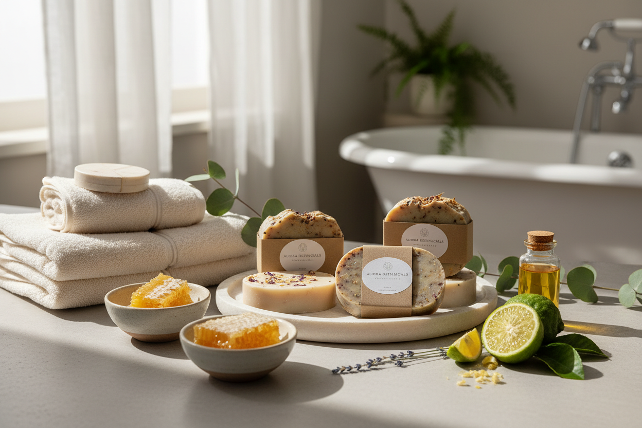 Spa lifestyle scene with handmade soap