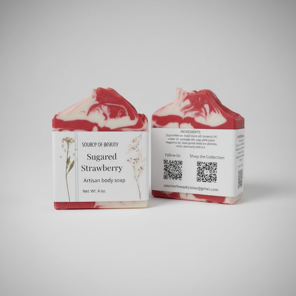 Sugared Strawberry artisan body soap with aloe vera juice - Source of Beauty.